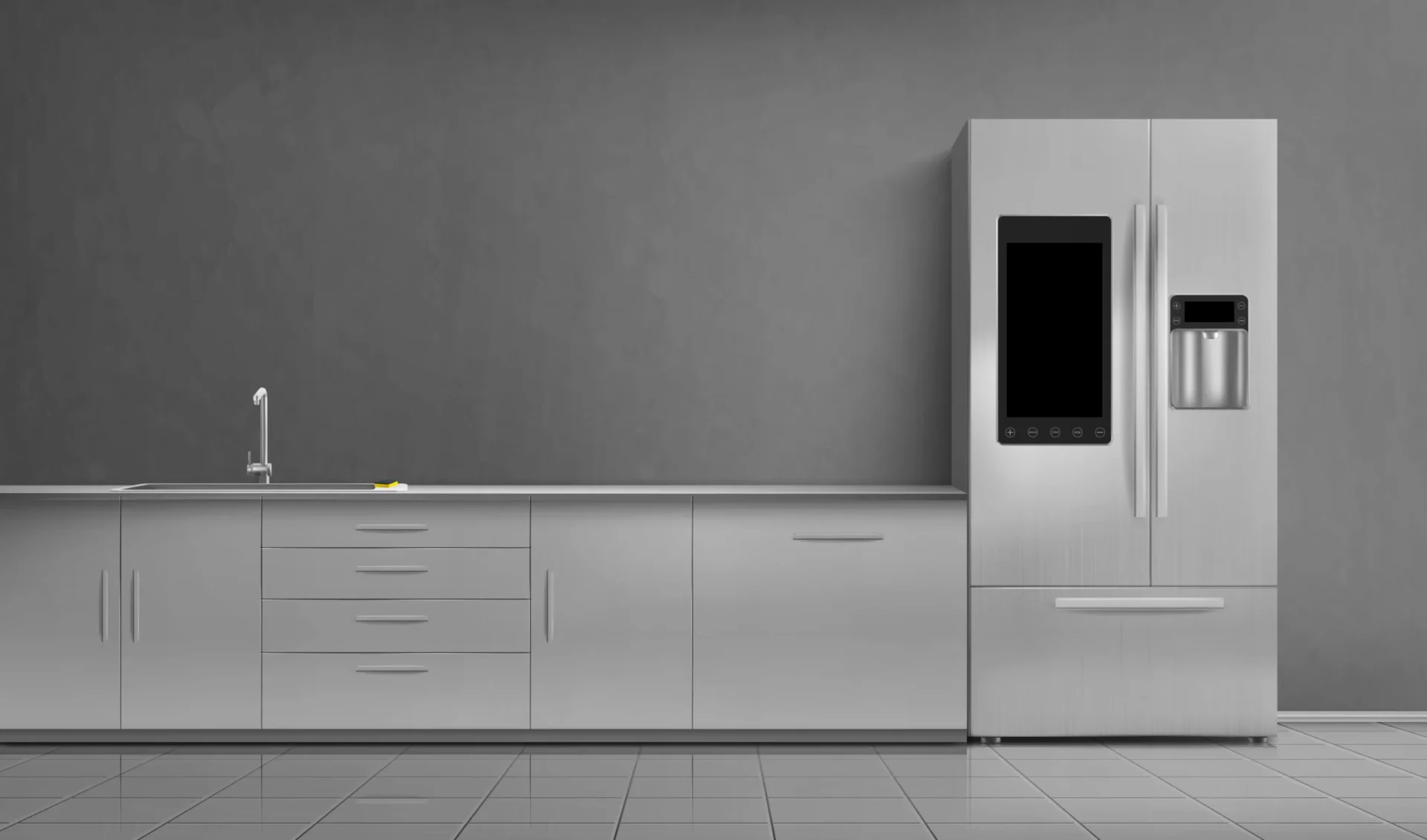 Smart stainless steel refrigerator with touchscreen panel in modern Tampa kitchen