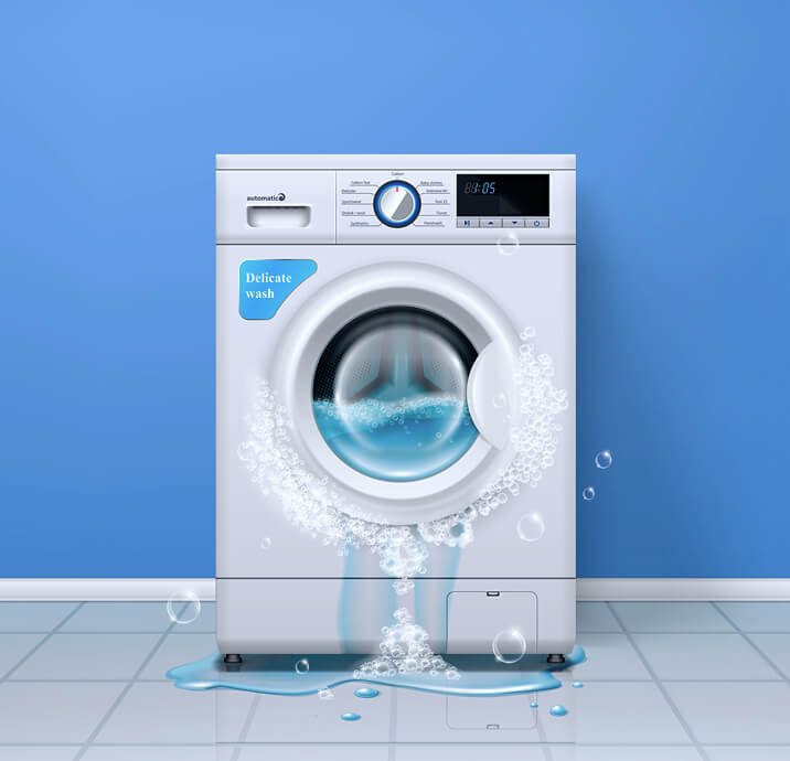 Front-load washing machine leaking water onto the floor during wash cycle